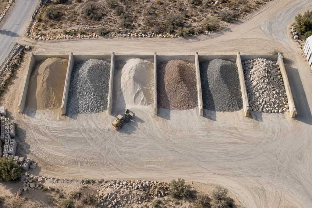 Vue verticale d’un parc de stocks de granulats