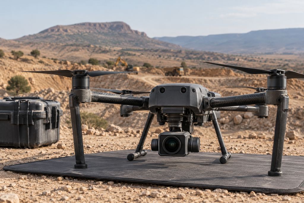 Drone de cartographie et caméra préparés au sol