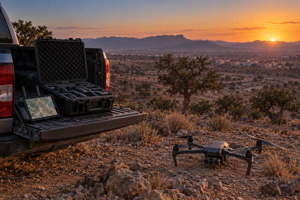 Drone et matériel de terrain préparés pour une intervention