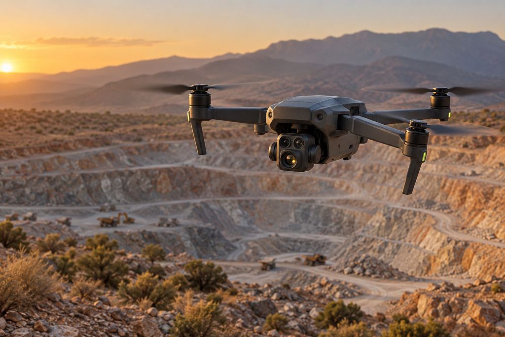 Drone en vol au-dessus d’une carrière, visuel d’illustration